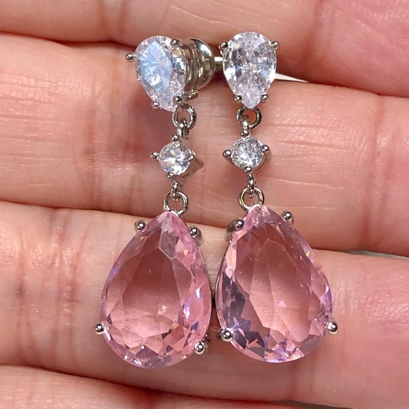 🦋 pretty drop earring gorgeous CZ ZIRCON women wedding anniversary Pear - Picture 4 of 13
